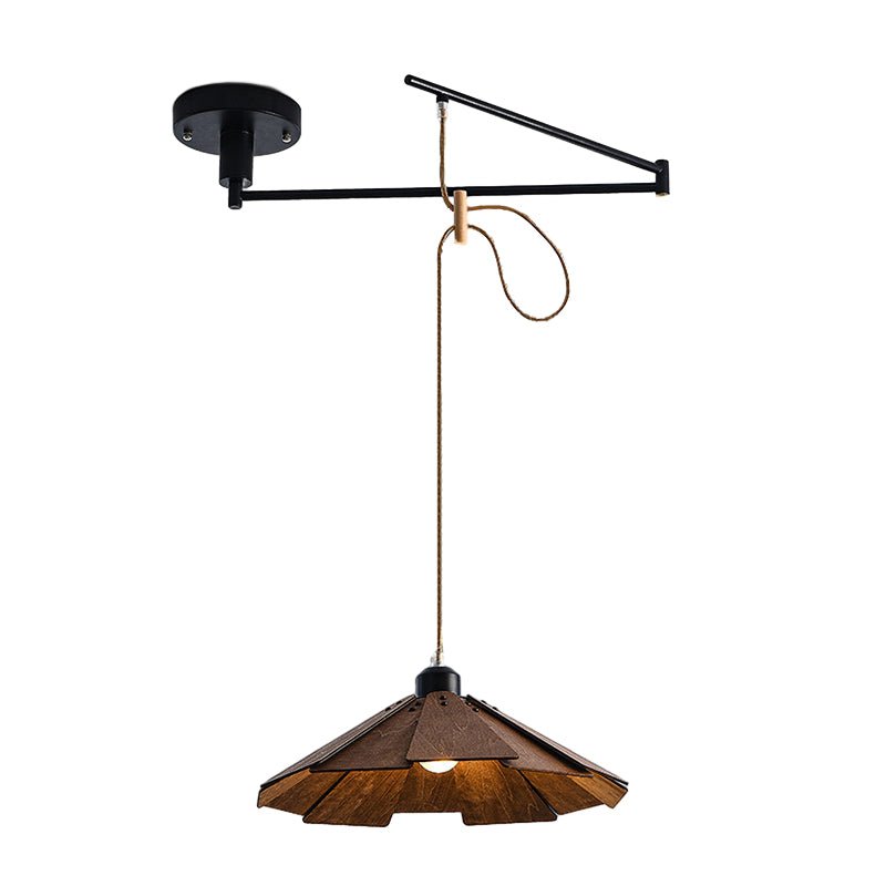 Wooden Swing Arm Adjustable Pendant Light with 3-Step Dimming