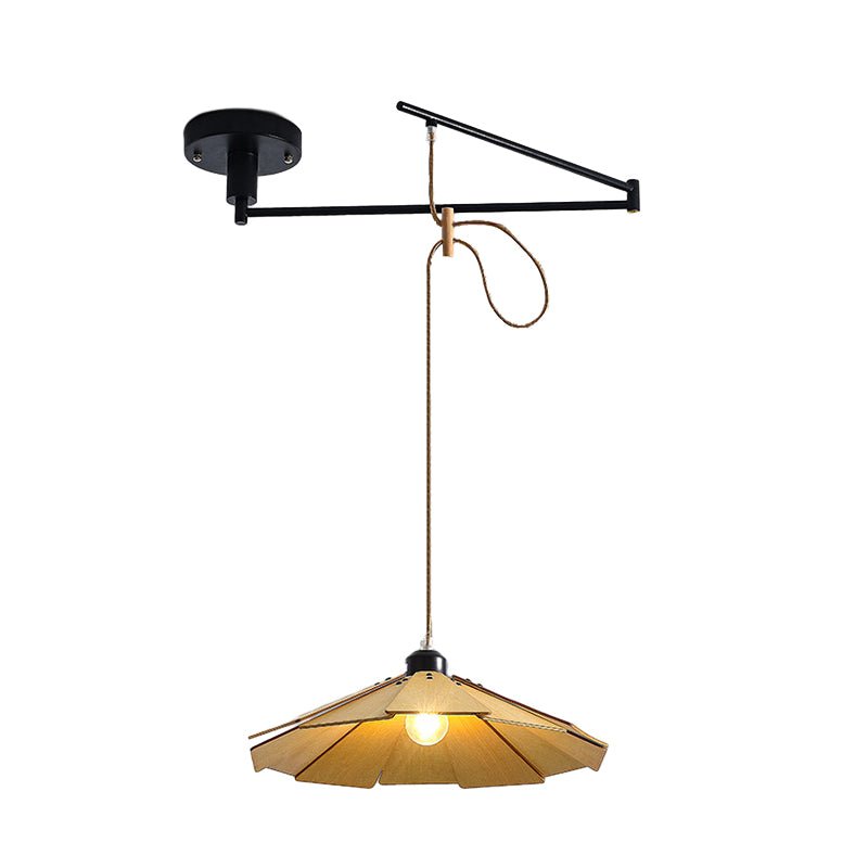 Wooden Swing Arm Adjustable Pendant Light with 3-Step Dimming