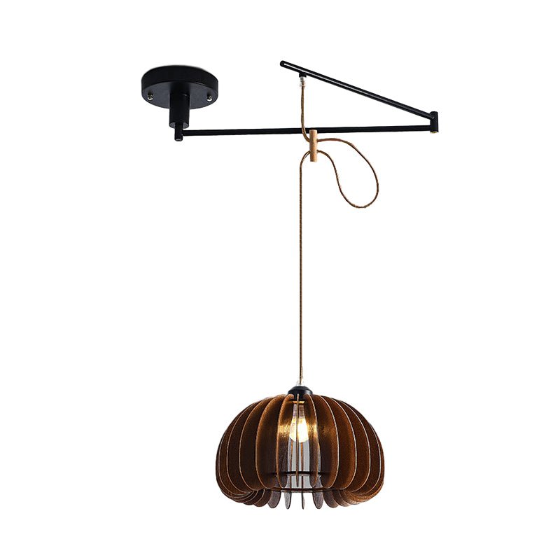 Wooden Swing Arm Adjustable Pendant Light with 3-Step Dimming
