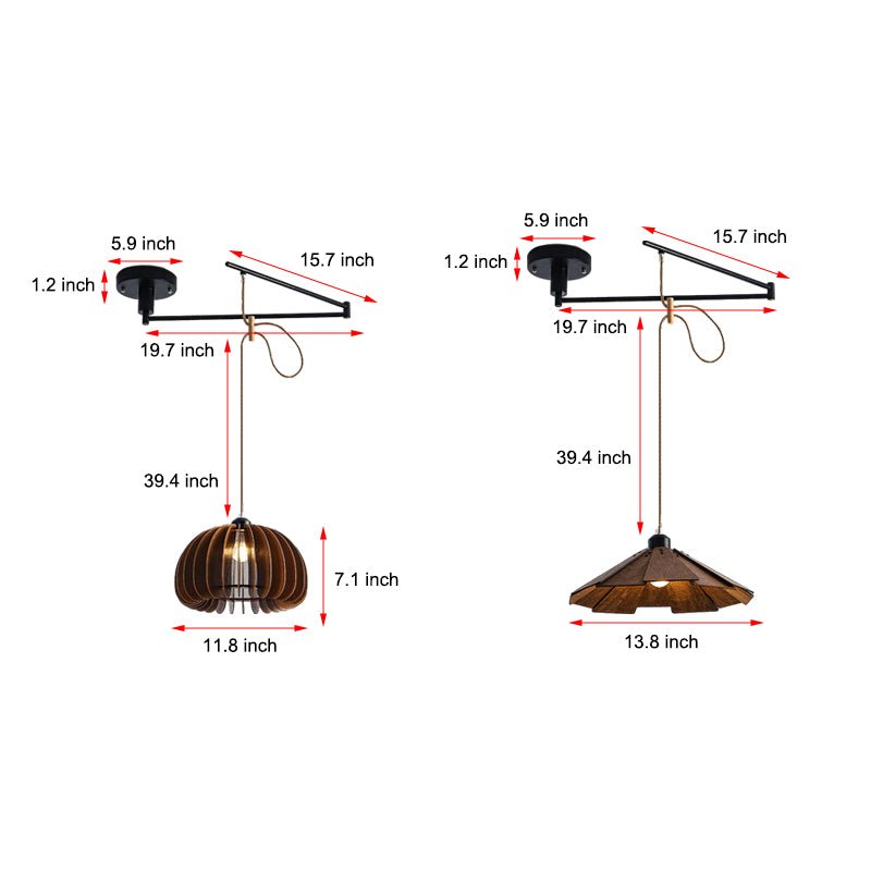Wooden Swing Arm Adjustable Pendant Light with 3-Step Dimming