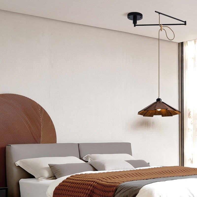 Wooden Swing Arm Adjustable Pendant Light with 3-Step Dimming