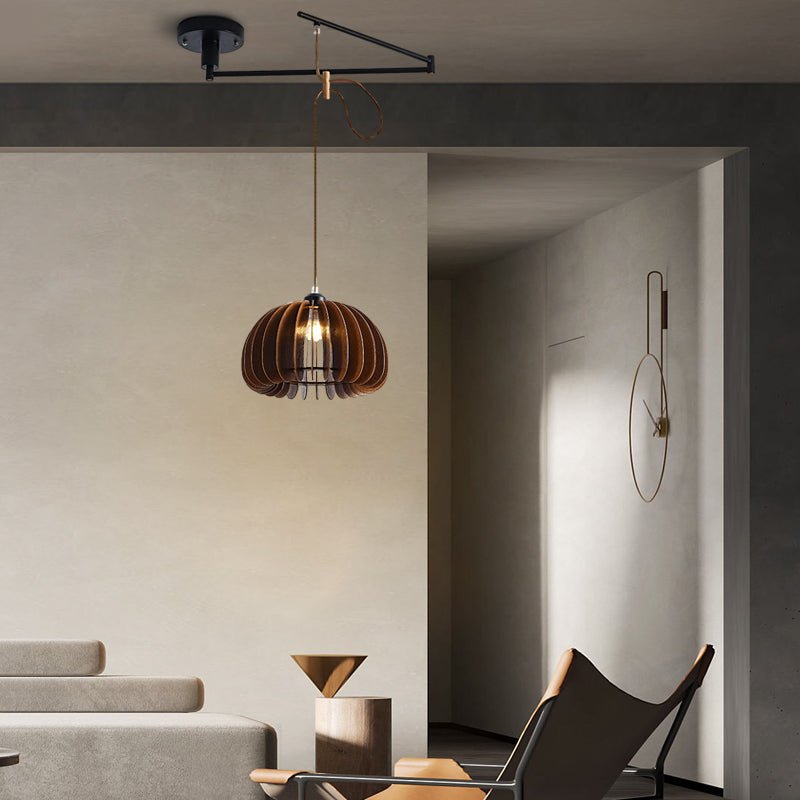 Wooden Swing Arm Adjustable Pendant Light with 3-Step Dimming