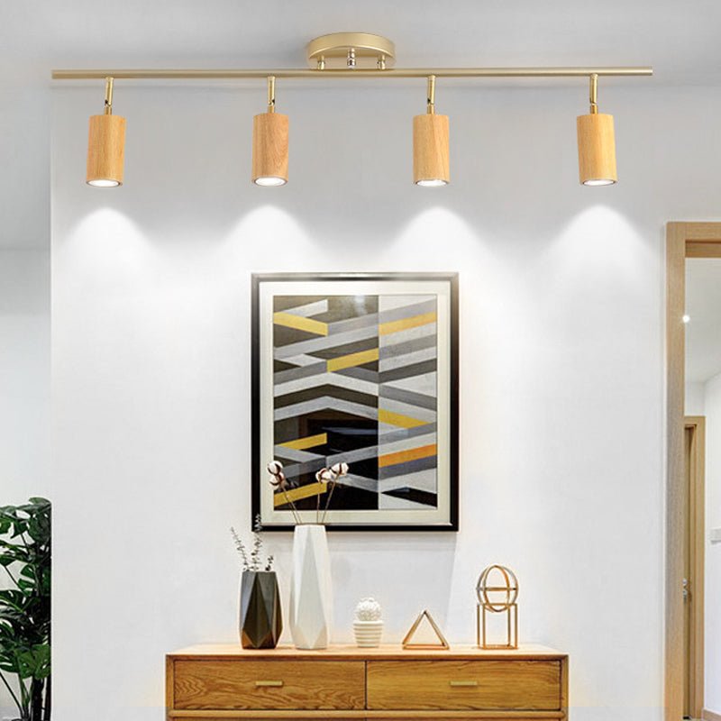 Modern Wooden Track Spotlight with Rotating Heads LED Ceiling Light