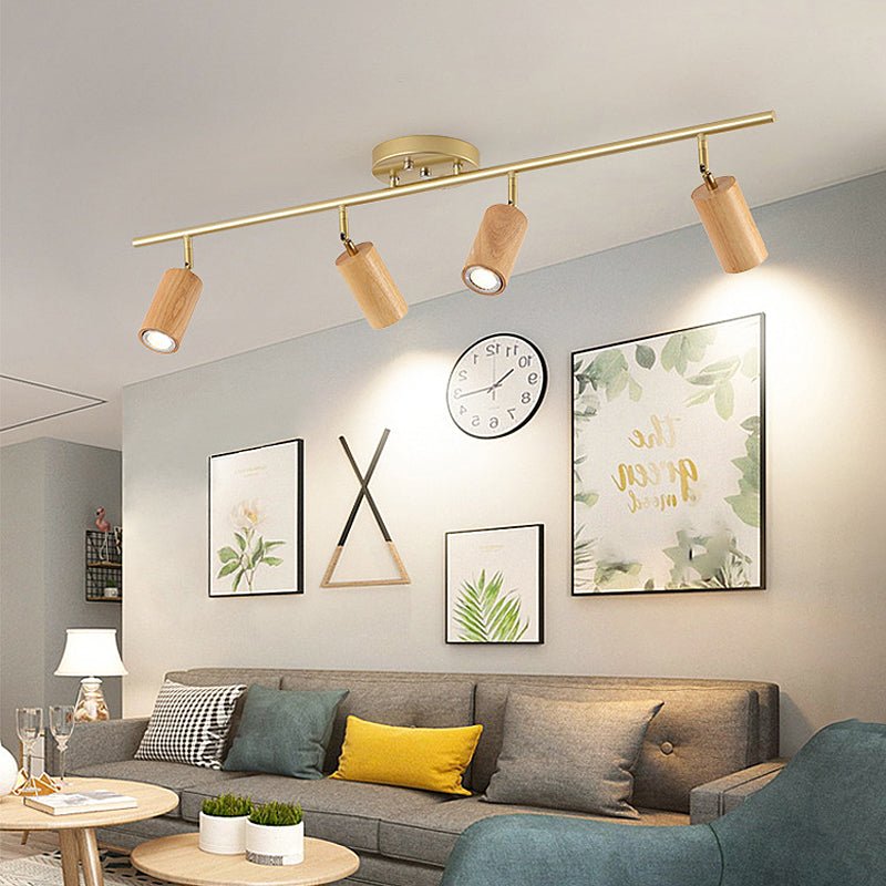 Modern Wooden Track Spotlight with Rotating Heads LED Ceiling Light