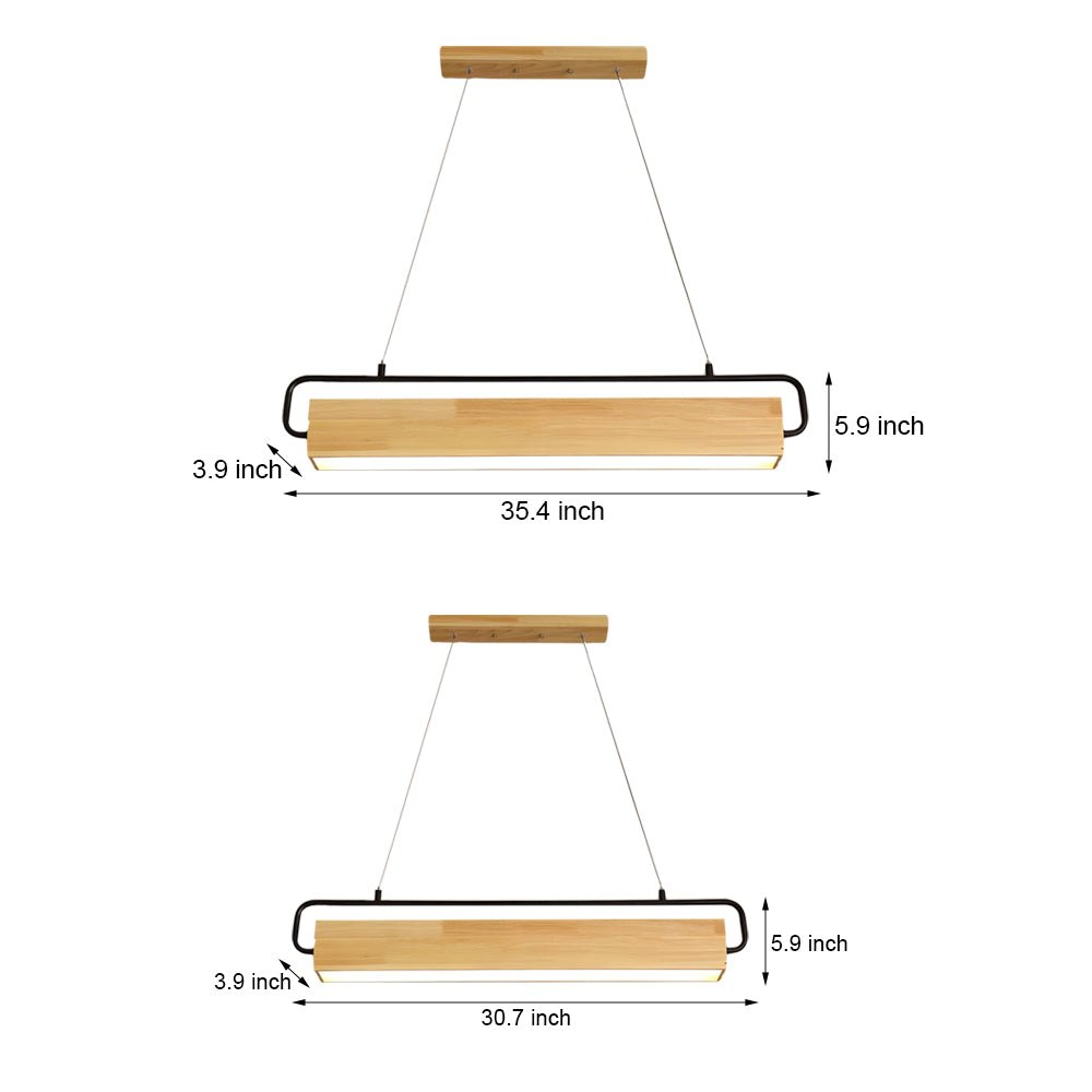 Modern Wooden LED Pendant Light - Rectangle Dining Fixture