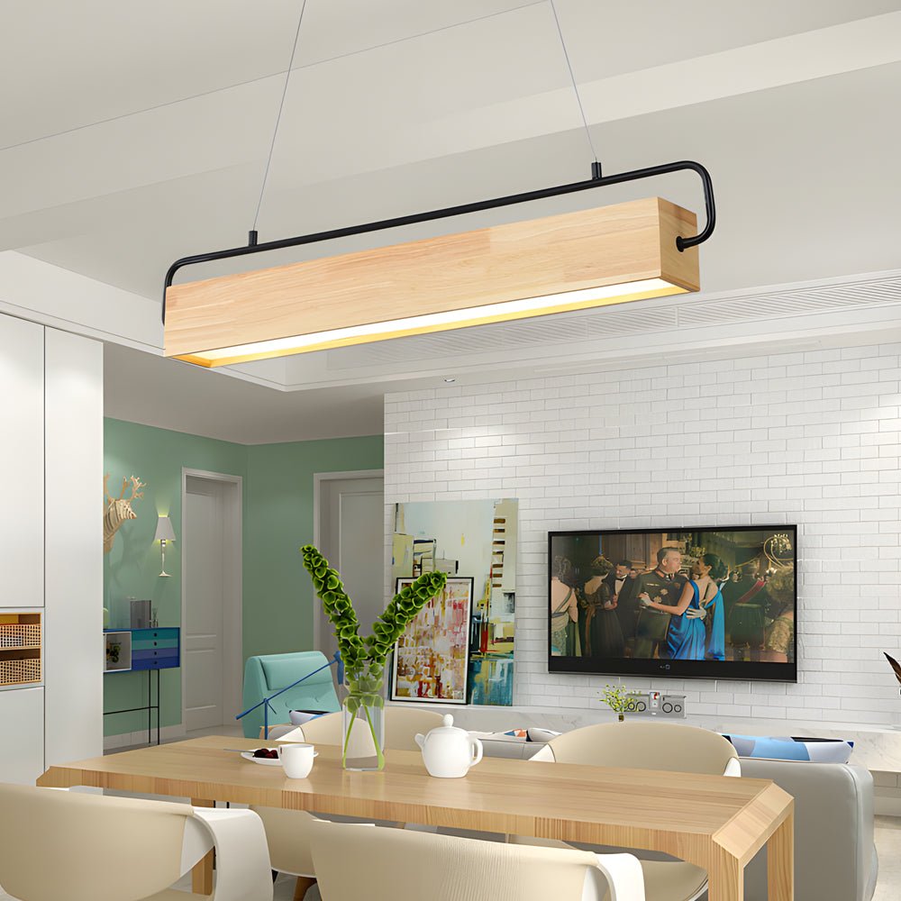 Modern Wooden LED Pendant Light - Rectangle Dining Fixture