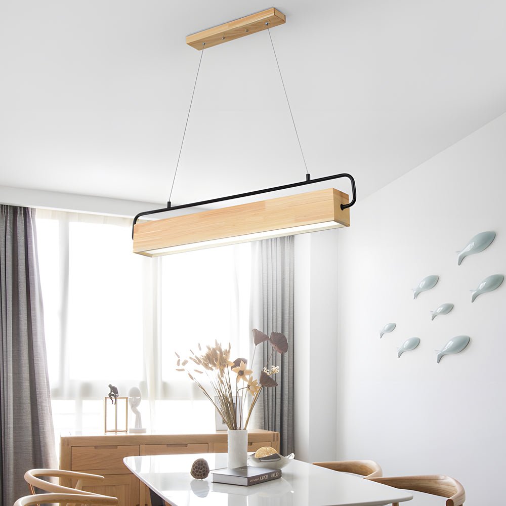 Modern Wooden LED Pendant Light - Rectangle Dining Fixture