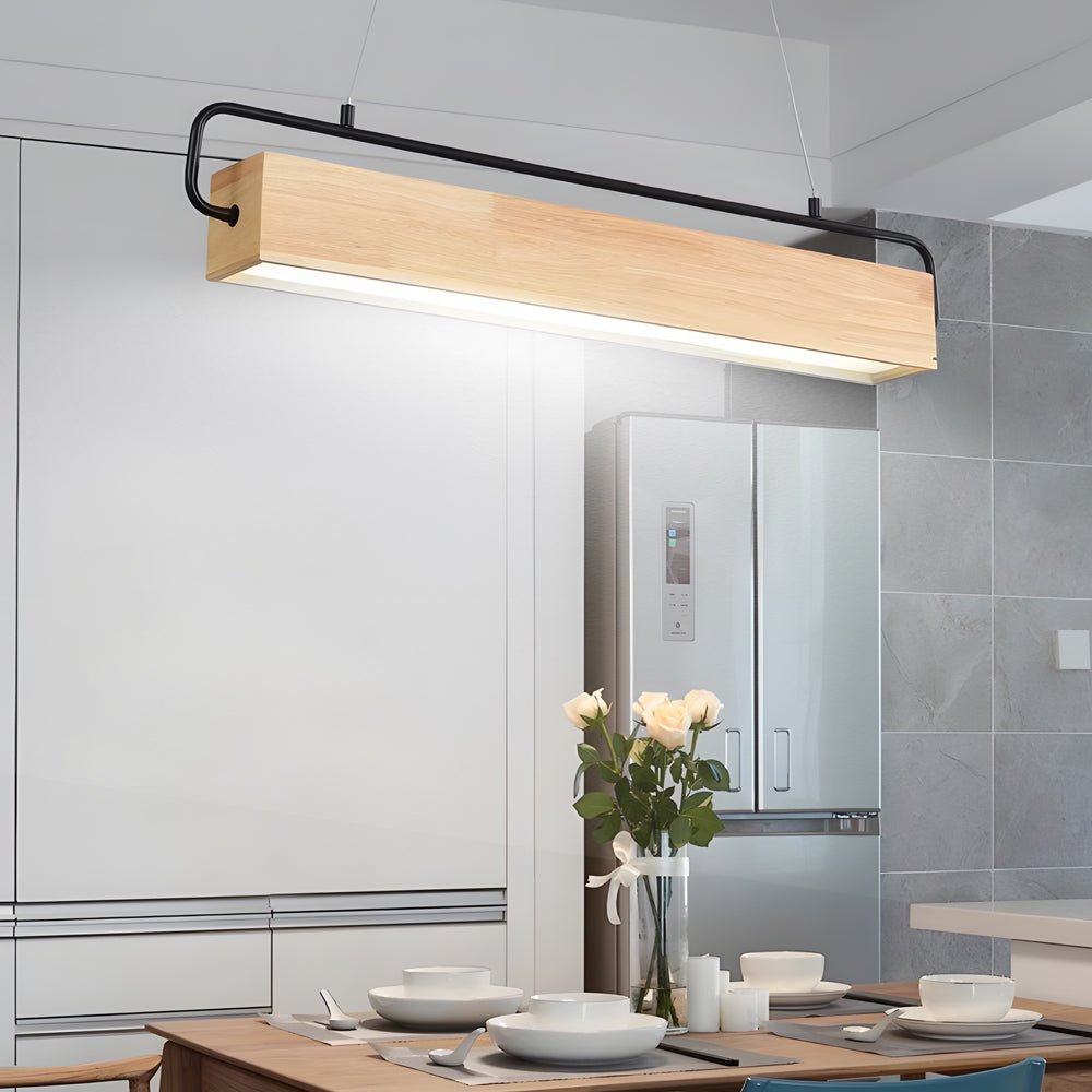 Modern Wooden LED Pendant Light - Rectangle Dining Fixture