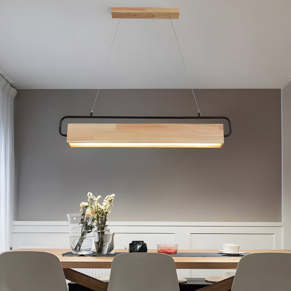 Modern Wooden LED Pendant Light - Rectangle Dining Fixture