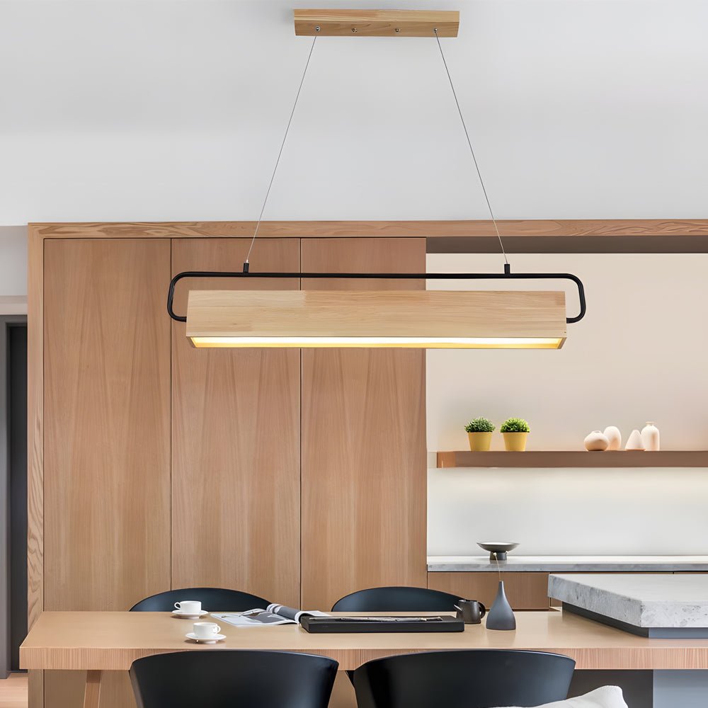 Modern Wooden LED Pendant Light - Rectangle Dining Fixture