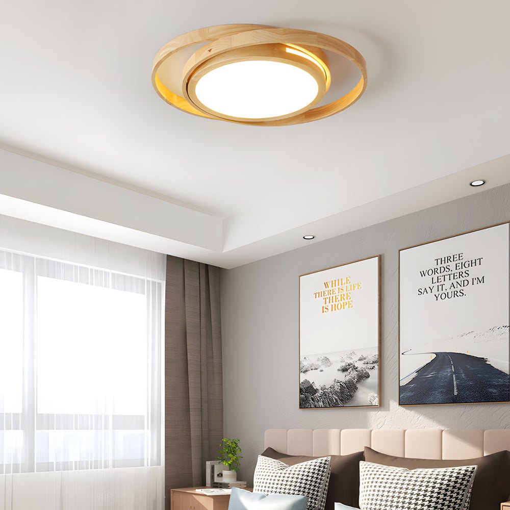 Wooden Oval Rings LED Flush Mount Ceiling Light with Acrylic Shade