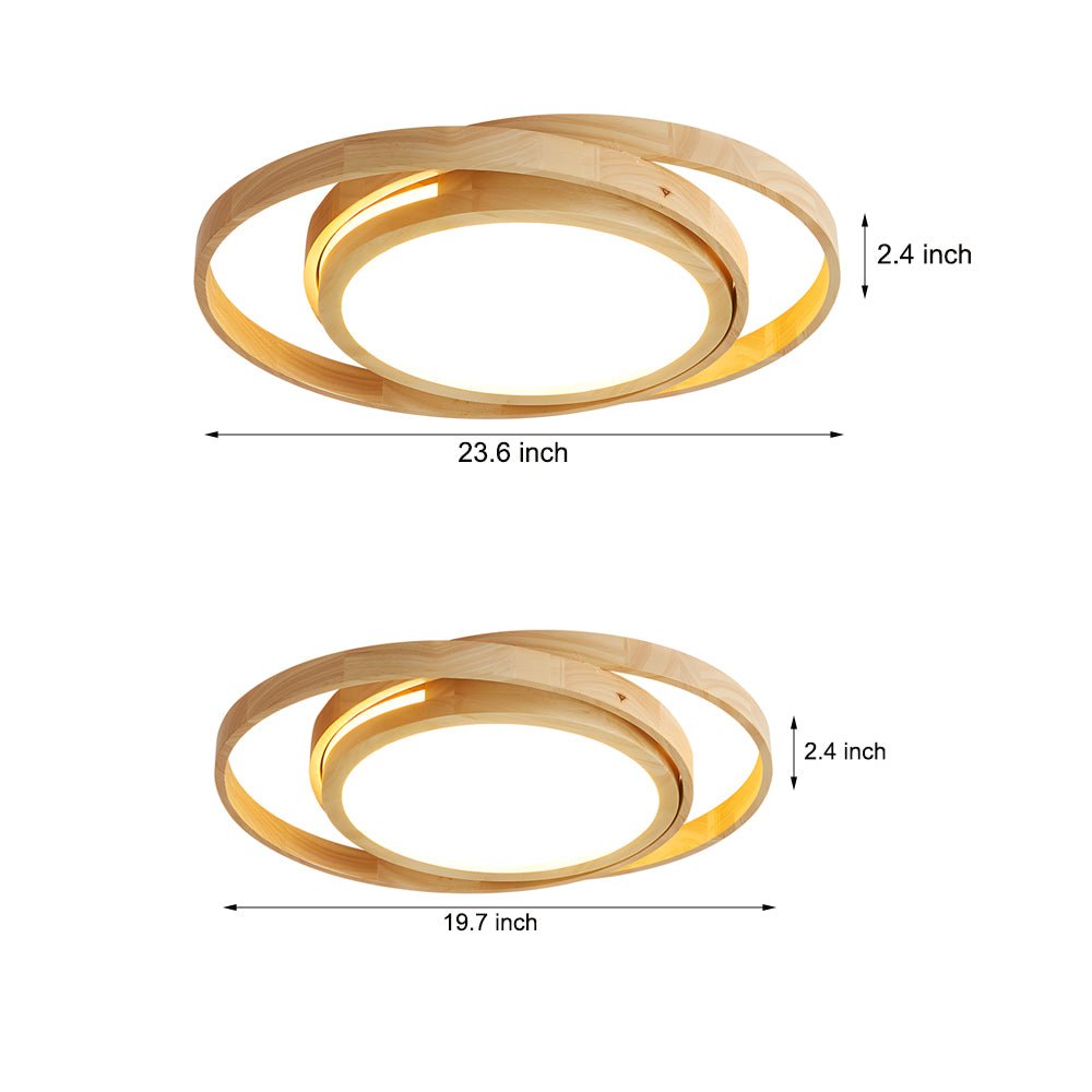 Wooden Oval Rings LED Flush Mount Ceiling Light with Acrylic Shade