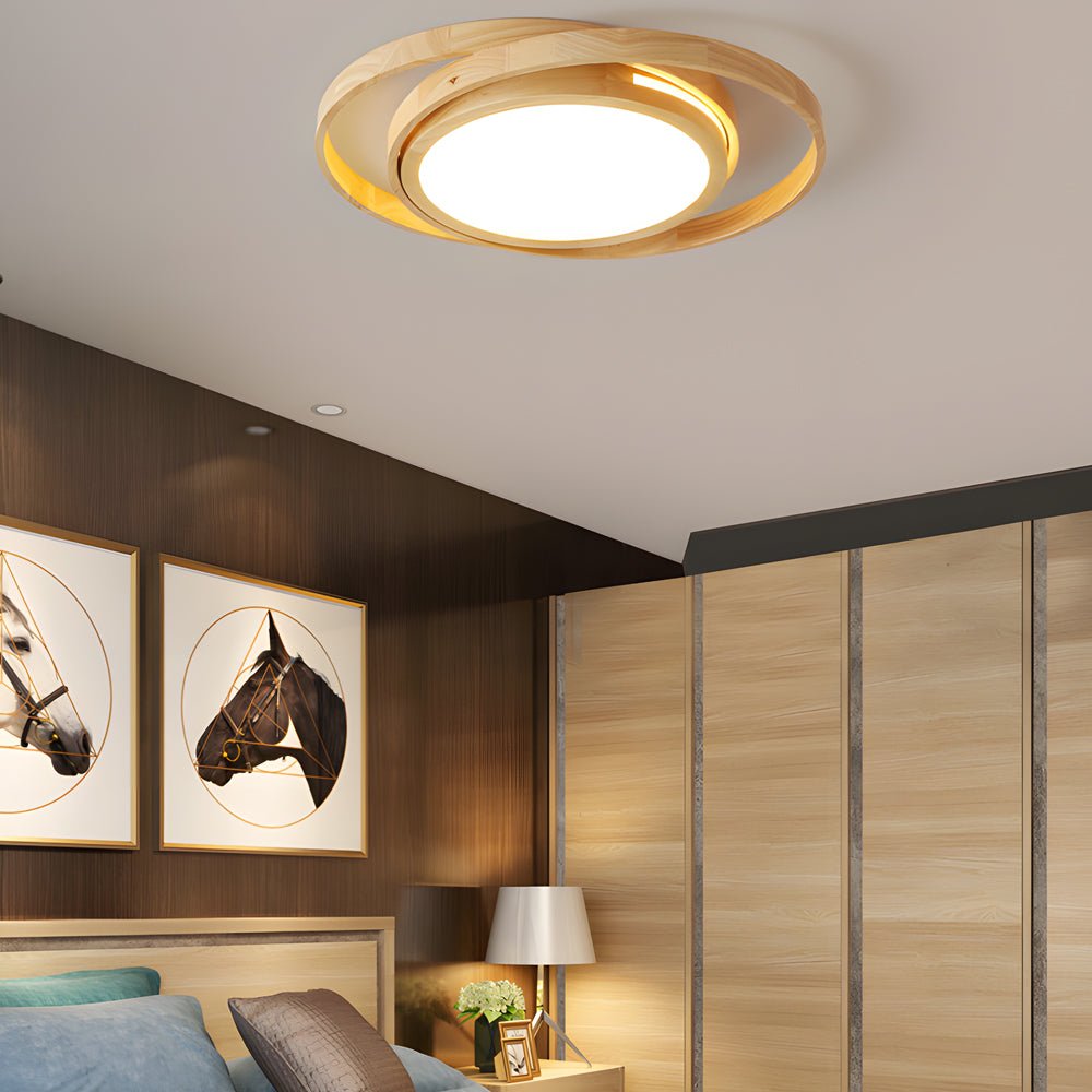 Wooden Oval Rings LED Flush Mount Ceiling Light with Acrylic Shade