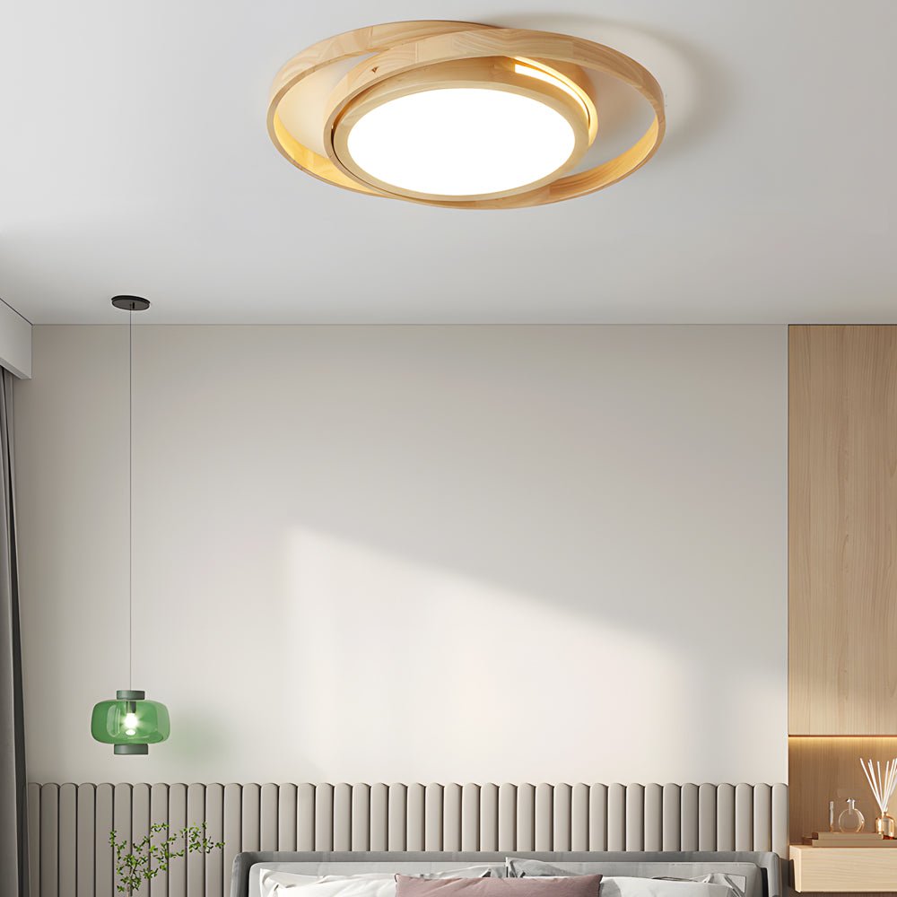 Wooden Oval Rings LED Flush Mount Ceiling Light with Acrylic Shade