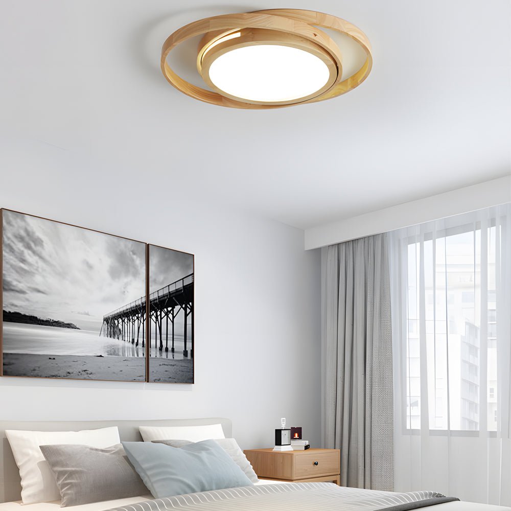 Wooden Oval Rings LED Flush Mount Ceiling Light with Acrylic Shade