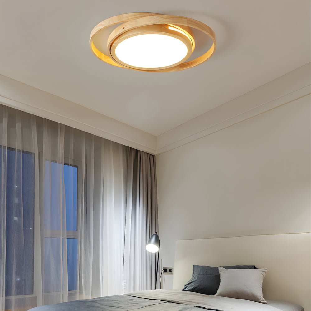 Wooden Oval Rings LED Flush Mount Ceiling Light with Acrylic Shade