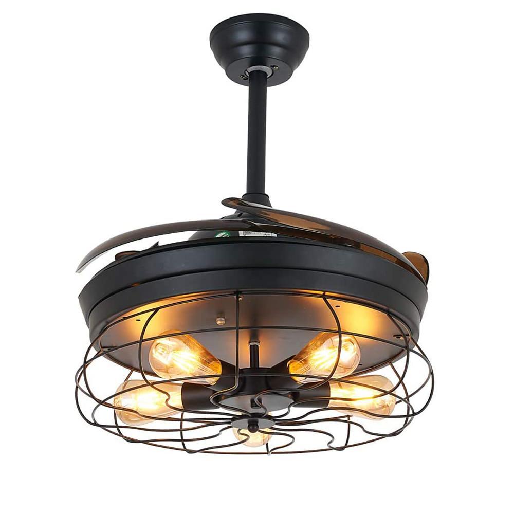 Retractable Farmhouse Ceiling Fan Light with Lantern Design
