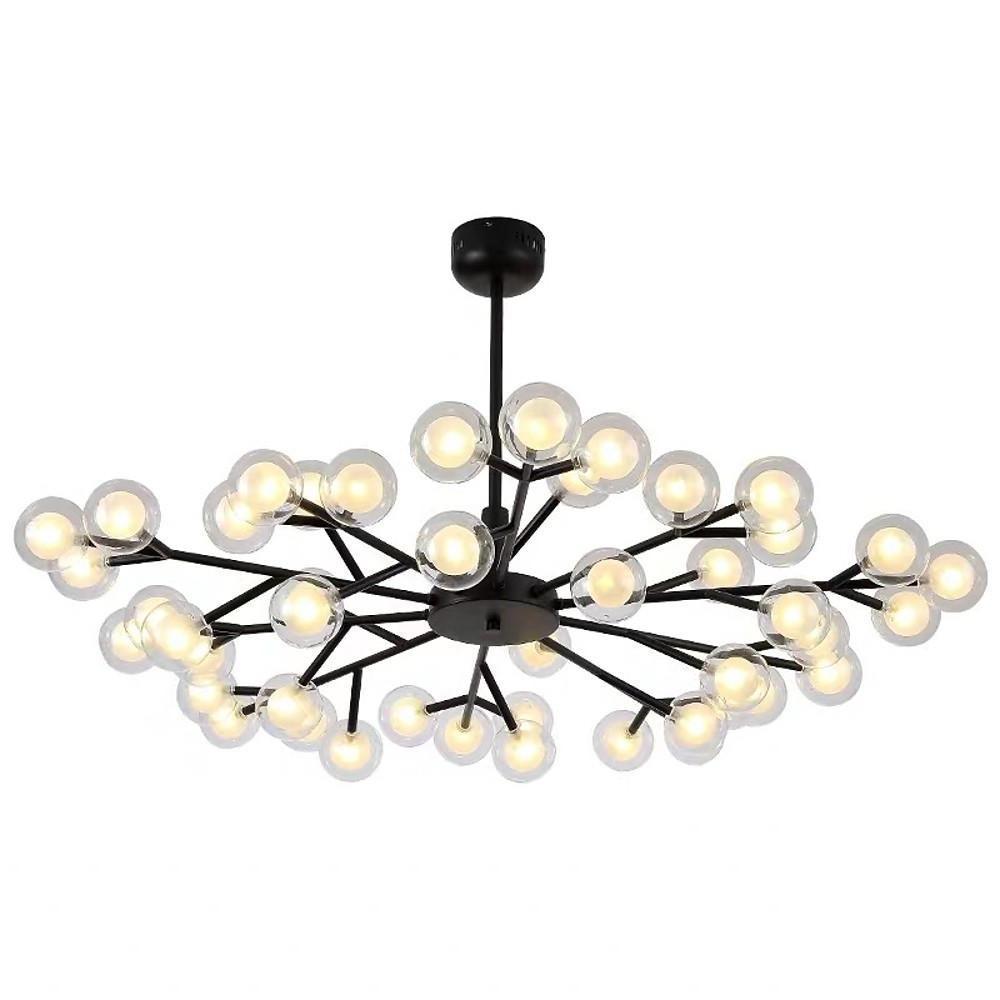 Modern 45-Light Glass Cluster Chandelier - Black & Gold Finish