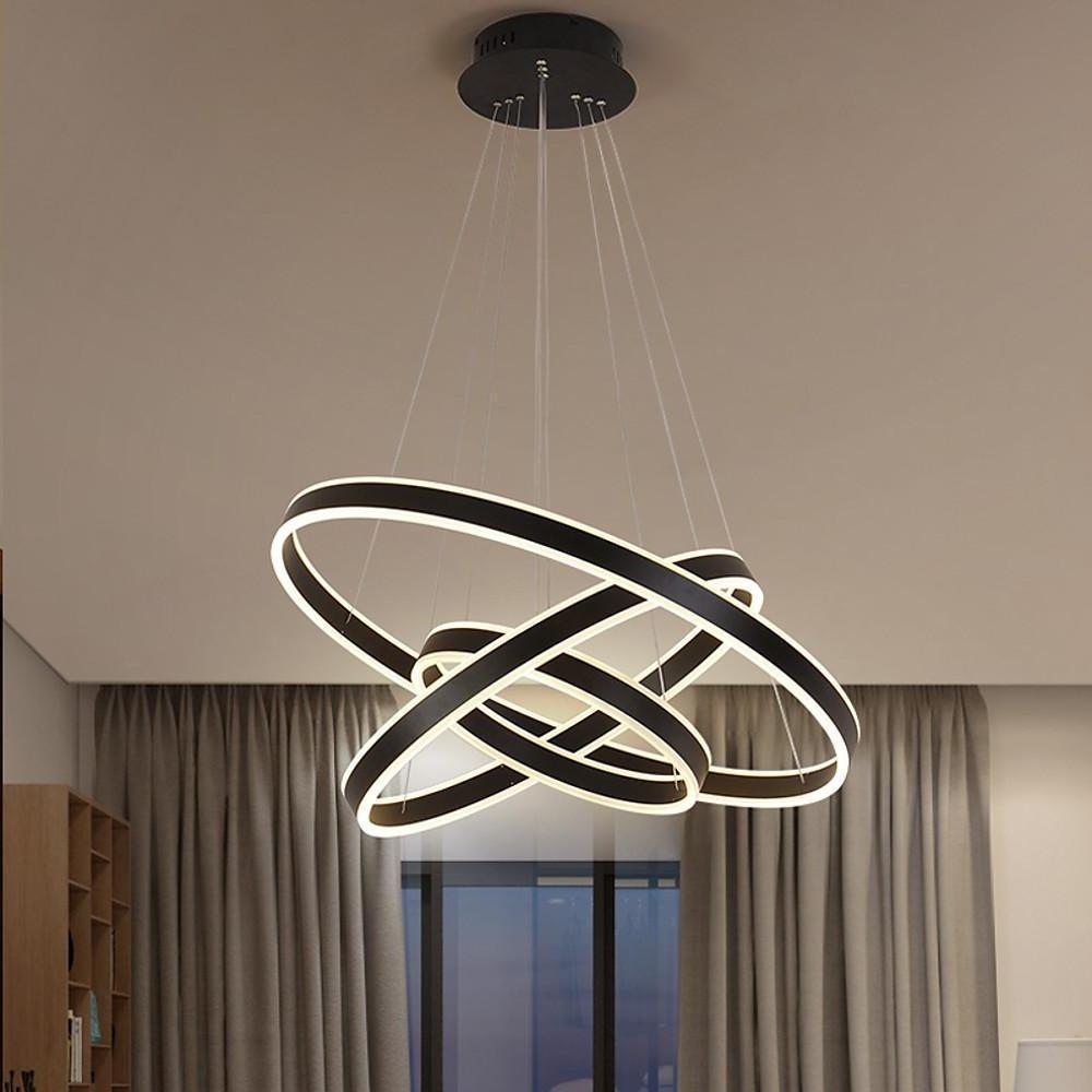 Modern 3-Ring LED Chandelier with Adjustable Height