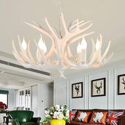 White Antler Chandelier with Candle Lights - 4/6/8 Lights