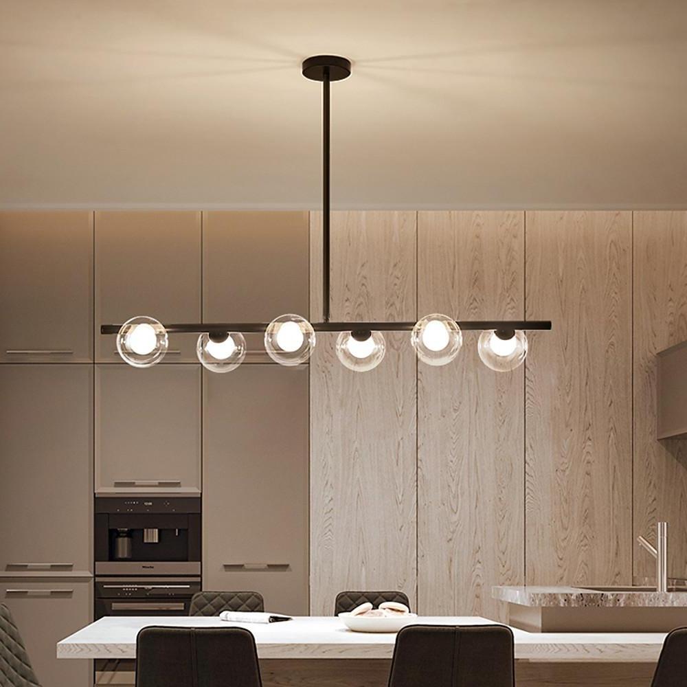 Nordic Glass Sphere Chandelier 6-Light Metal Frame LED Pendant