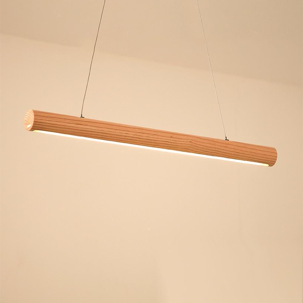 Modern Wood Tube Pendant Light with LED Downlight