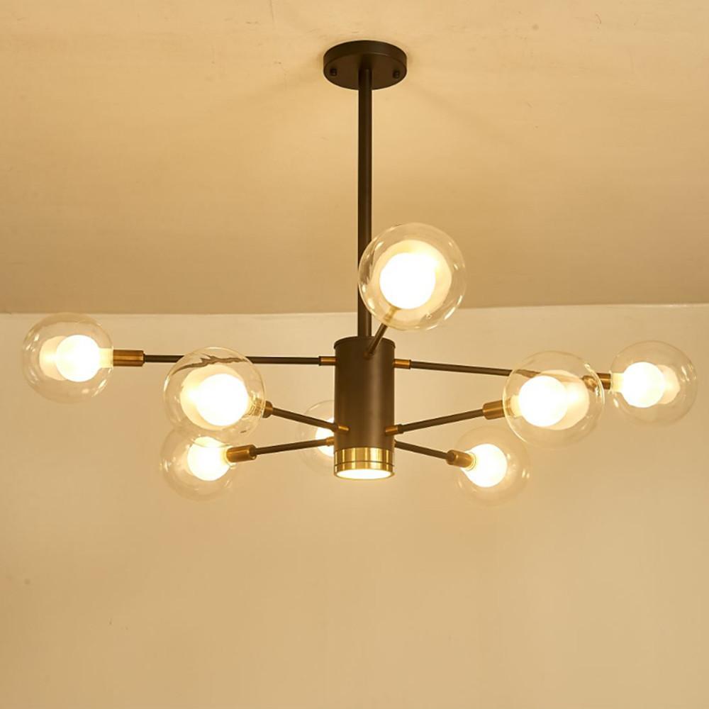 8-Light Sputnik Chandelier with Glass Shades - Modern Industrial