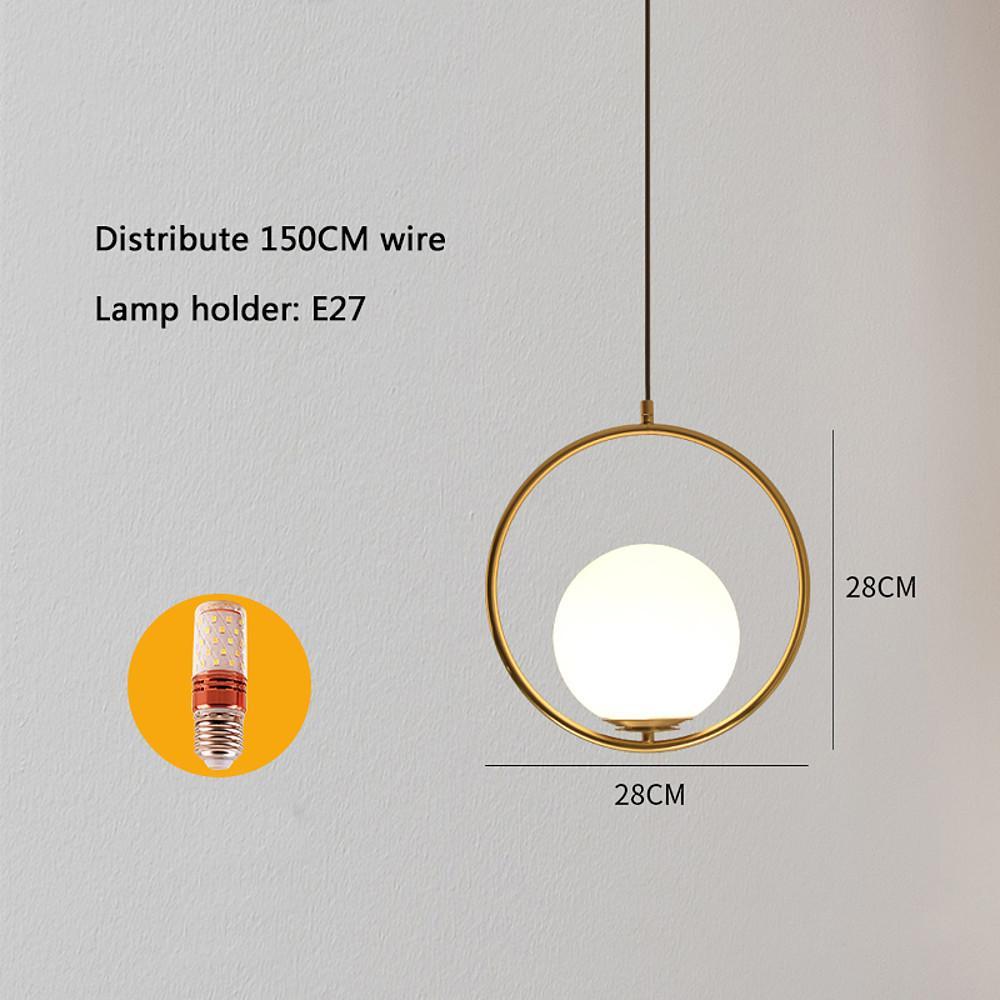 Opal Glass Ball Pendant Light with Metal Ring Frame
