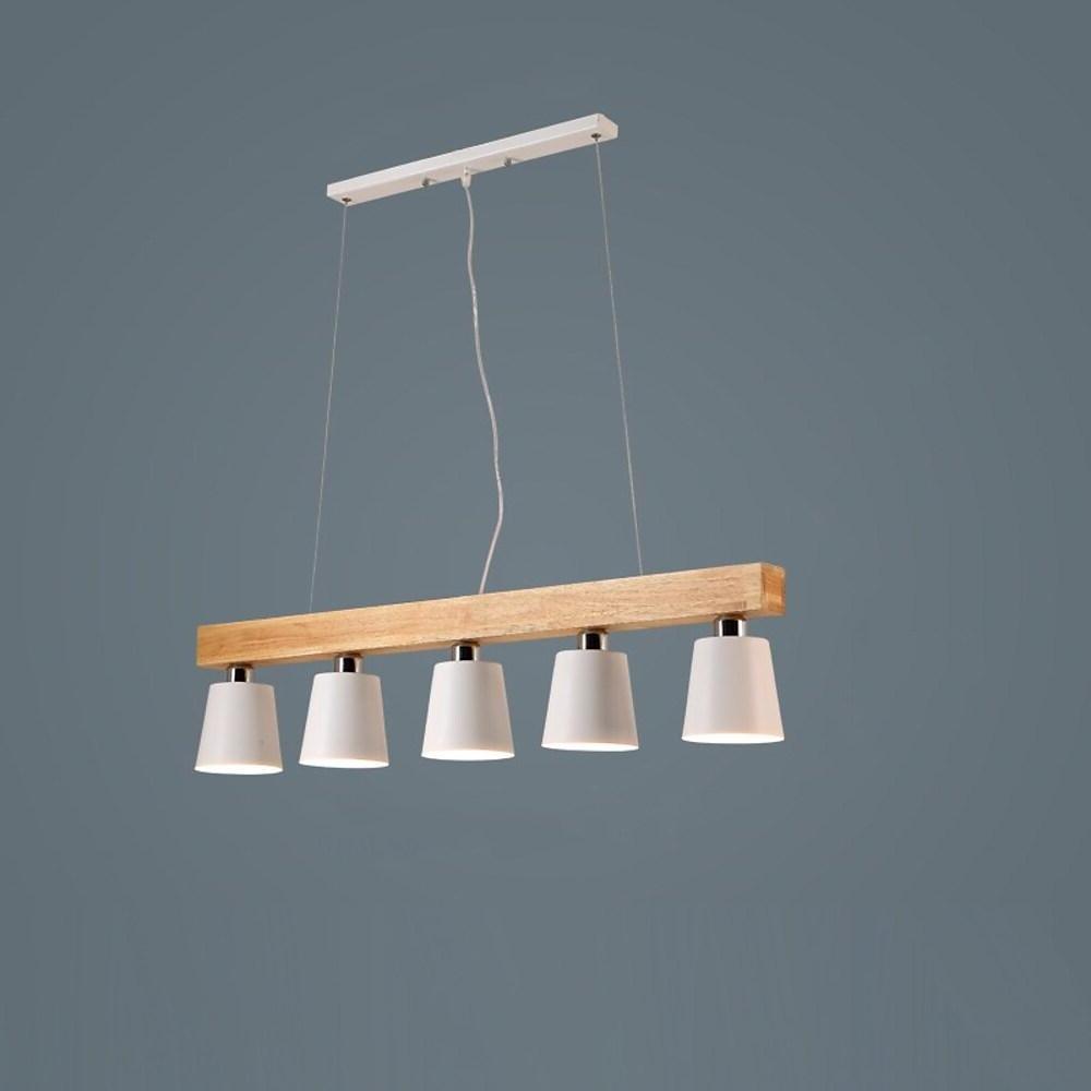 Farmhouse Pendant Light Metal Wood 5-Light Dining Room Fixture