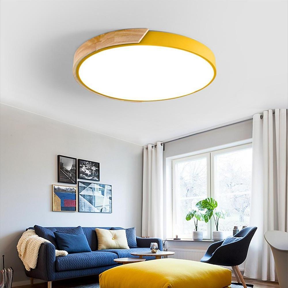 Nordic LED Flush Mount Ceiling Light with Wood Accent - 16 Inch