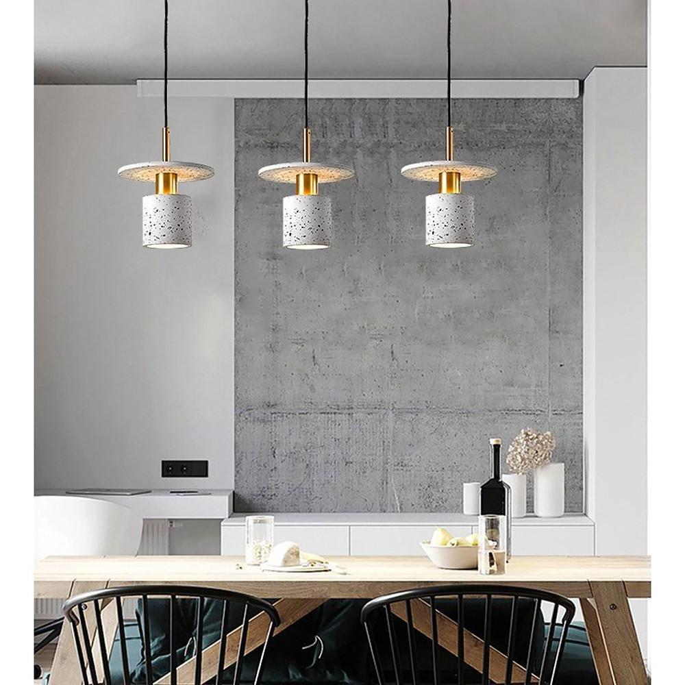Terrazzo Cement Cylinder LED Pendant Light Modern Island Lighting