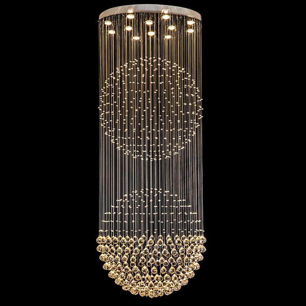 Double Sphere Crystal Metal Chandelier Contemporary Staircase Lighting