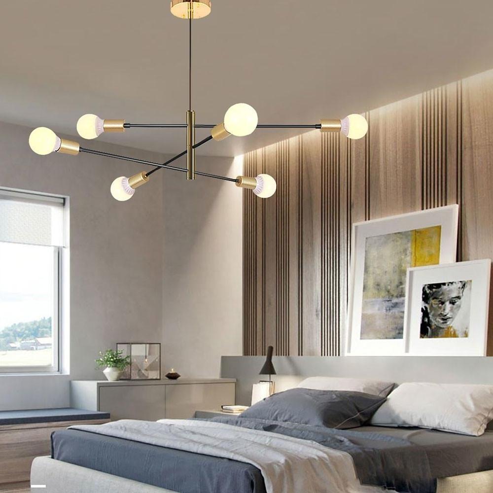 Modern 6-Light Sputnik Chandelier - Black & Gold - 41" Dia