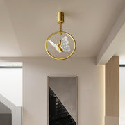 Butterfly Ring LED Semi Flush Mount Ceiling Light Brass Acrylic