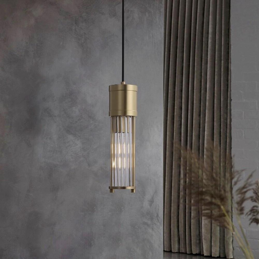 Crystal Cylinder Pendant Light LED Modern Brass Copper Hanging Lamp