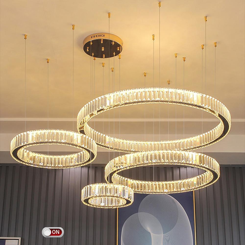 Modern Crystal Chandelier 4-Ring Gold Foyer Statement Lighting