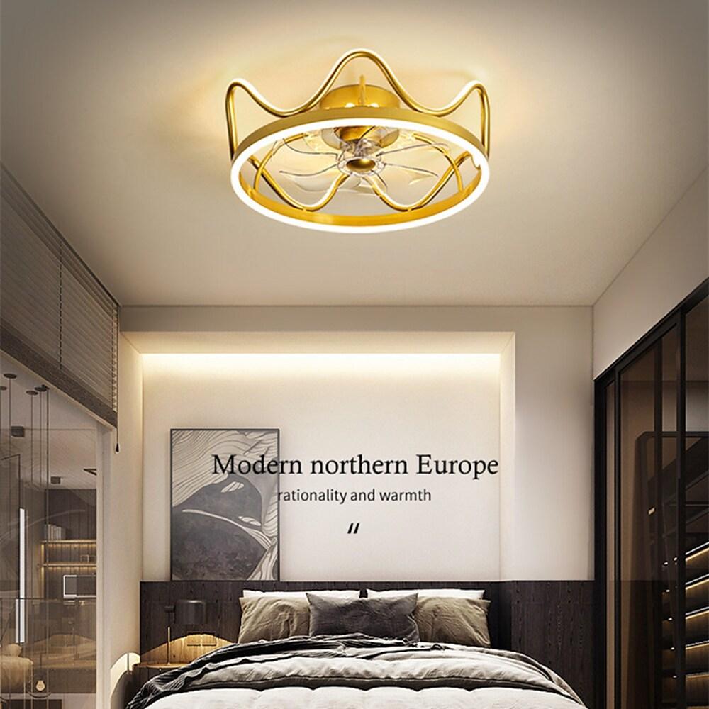Modern Crown Ceiling Fan Light with Inbuilt LED - 3-Color Temperature