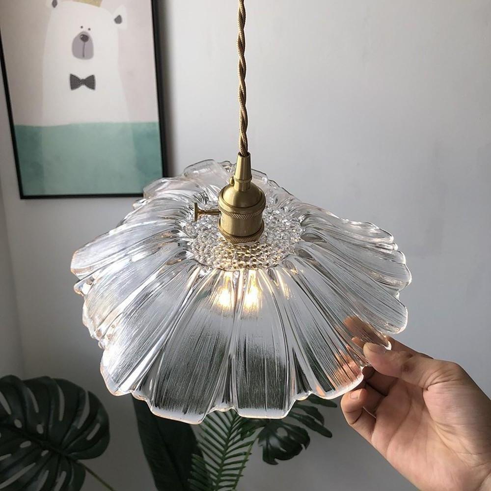 Nordic Flower Glass Pendant Light with Electroplated Copper Finish