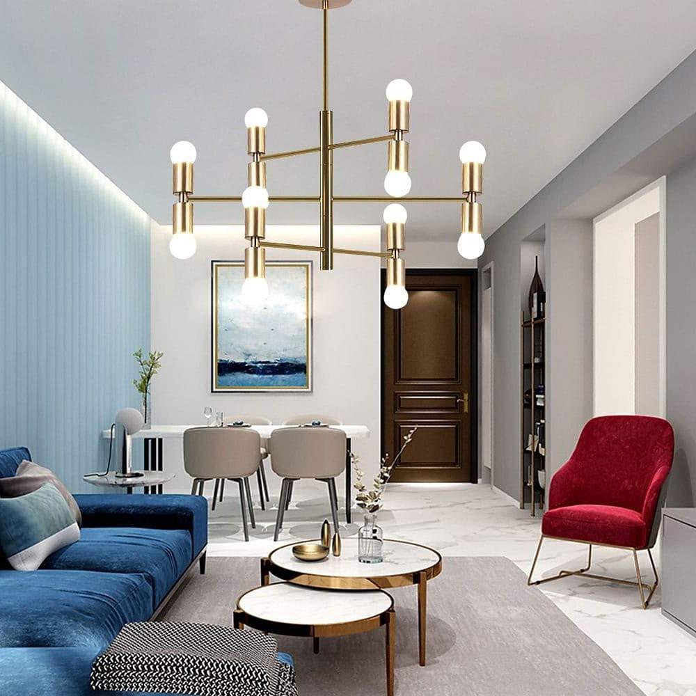 6-Light Geometric Chandelier Modern Metal Pendant Gold & Black