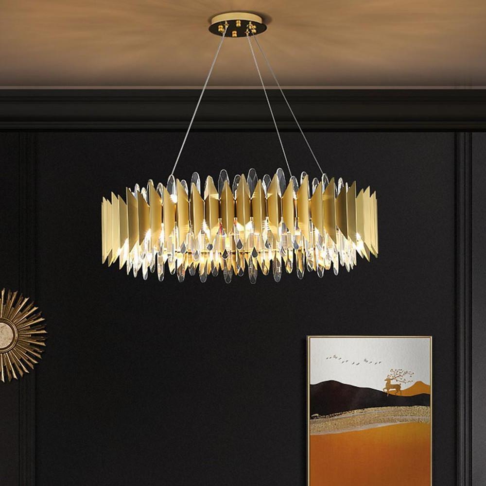 Modern Crystal Chandelier Round Stainless Steel Ceiling Light