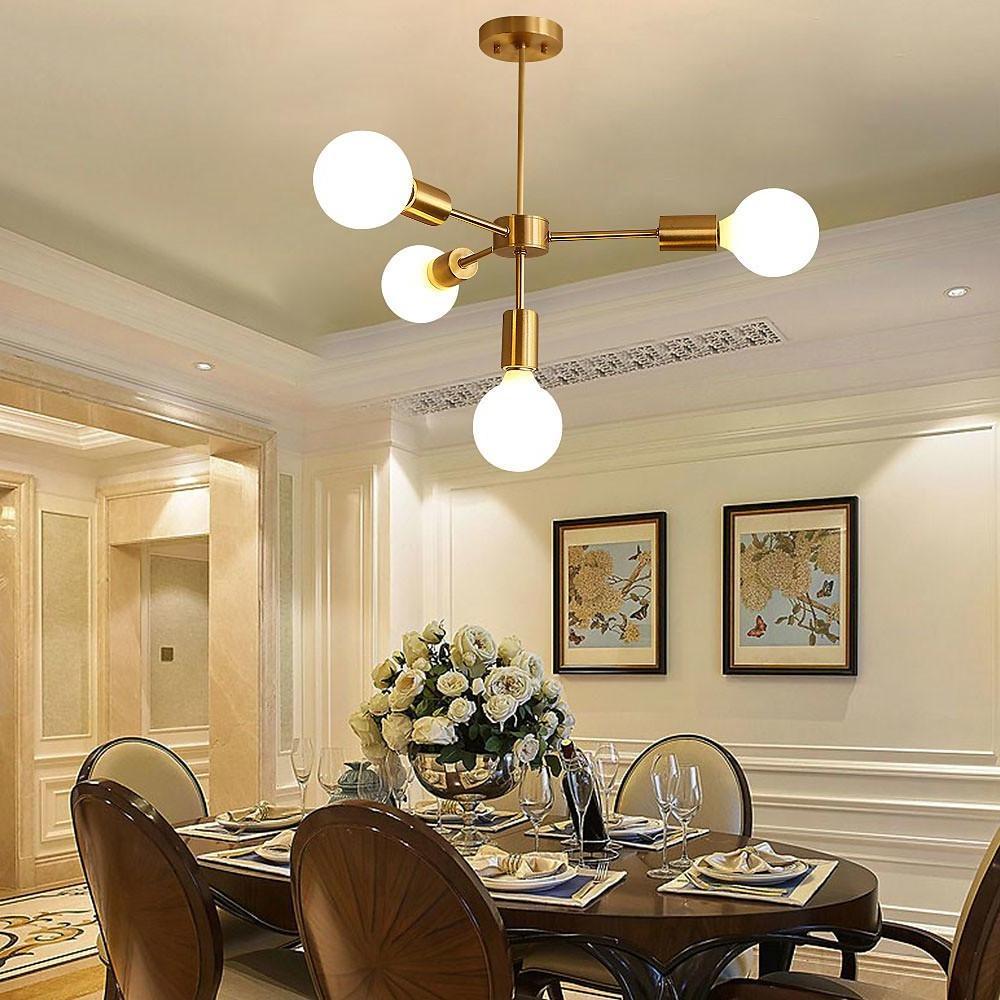 Modern Gold 4-Light Pendant – Industrial Iron Ceiling Fixture 27"