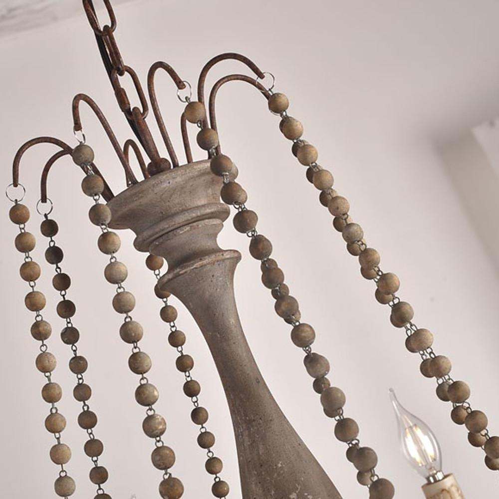 Farmhouse Wood Bead Chandelier with Candle-Style Lights 6-Light
