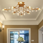 Crystal Leaf Semi-Flush Mount Chandelier | 8-Light LED, 31.2'' Wide
