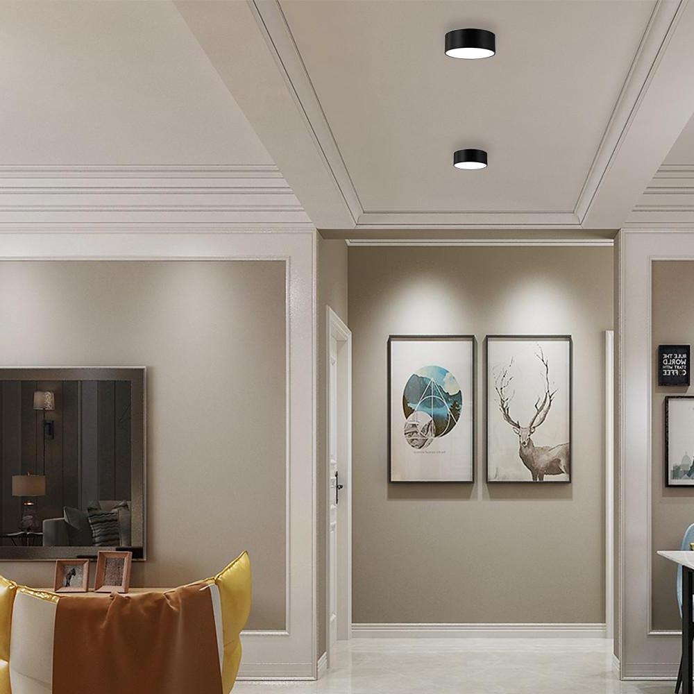 Modern Black LED Flush Mount Ceiling Light – Cylindrical Metal
