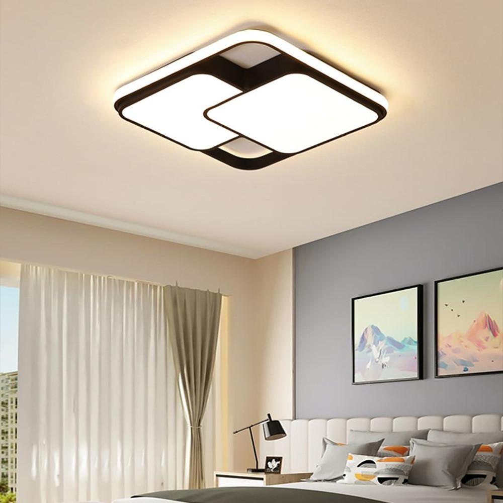 Triple Square Black LED Flush Mount Ceiling Light - Modern Dimmable