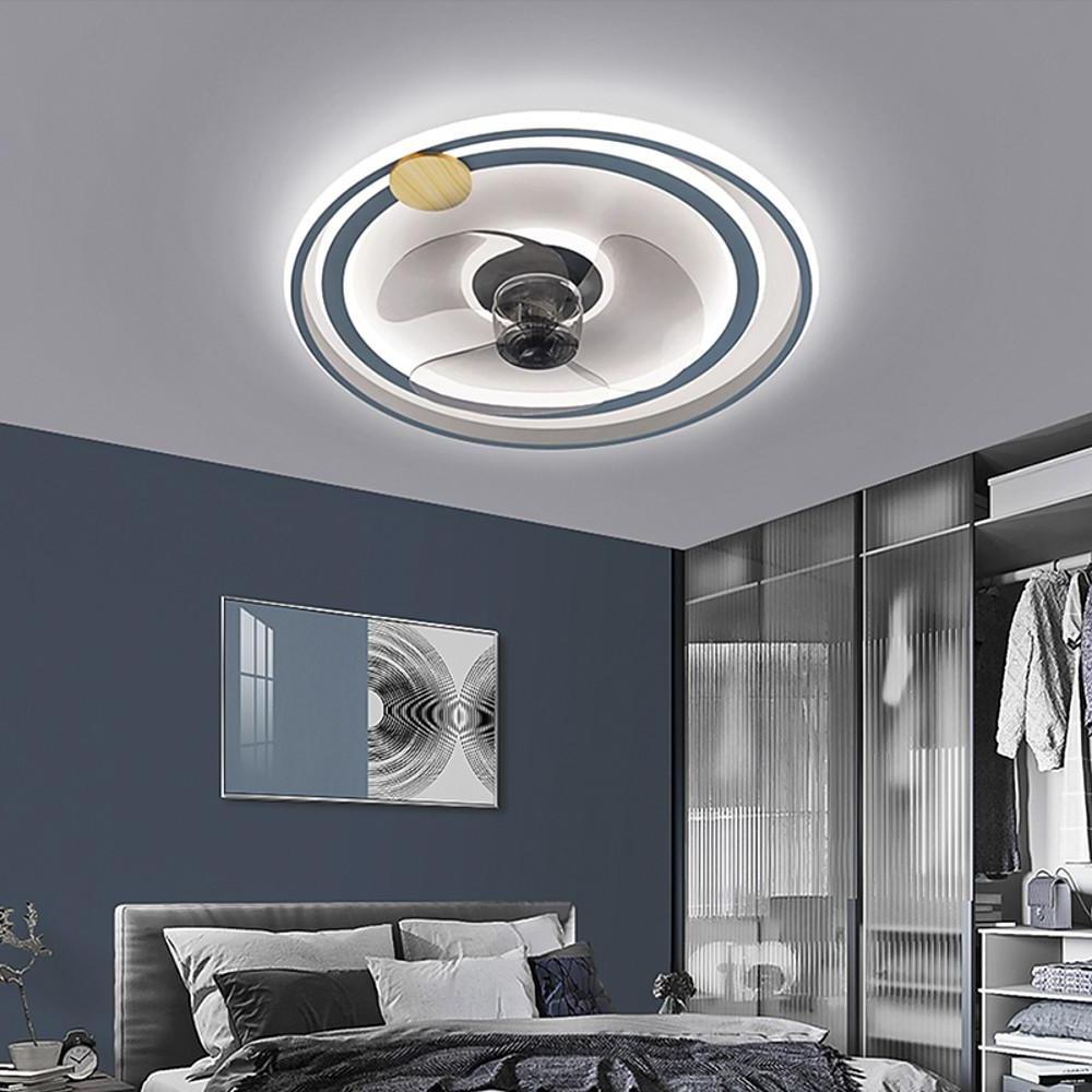 Multi-Circle Dimmable LED Flush Mount Ceiling Fan with Light