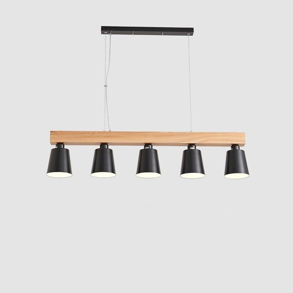 Farmhouse Pendant Light Metal Wood 5-Light Dining Room Fixture