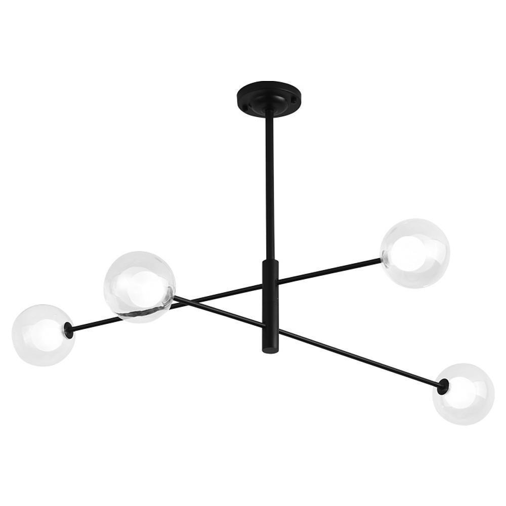 4-Light Glass Sphere Linear Sputnik Chandelier - Modern Black