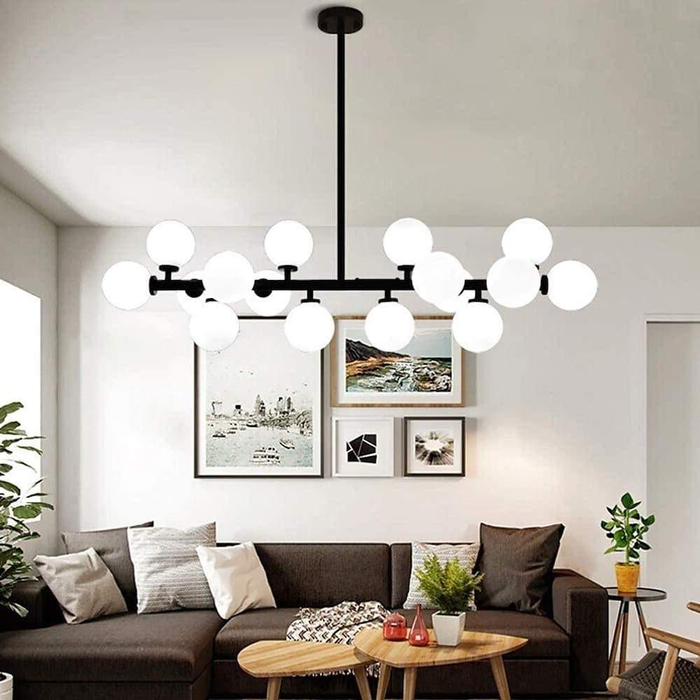 16-Light Linear Island Chandelier - Gold & Black Iron with Glass