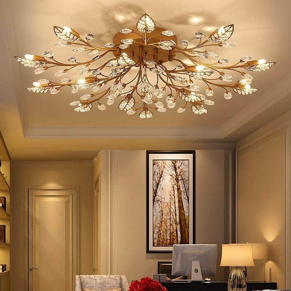 Crystal Leaf Flush Mount Ceiling Chandelier Vintage 15-Light